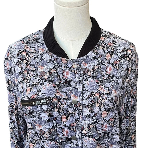 Free People Oversized Blue and purple Floral Jacquard  Full Zip Jacket Size XS - Picture 2 of 11